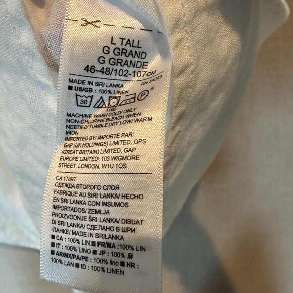 Banana Republic 100% Linen Short Sleeve Button Up Tall Large White Camden Fit - Picture 6 of 8